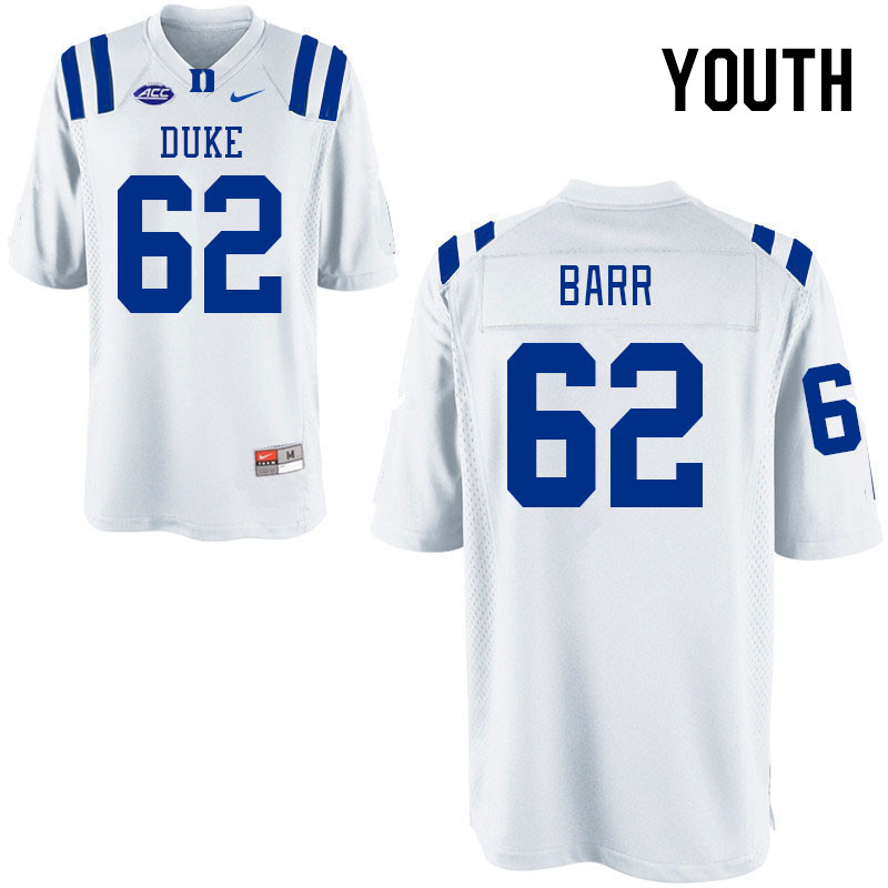 Youth #62 Michael Barr Duke Blue Devils College Football Jerseys Stitched-White